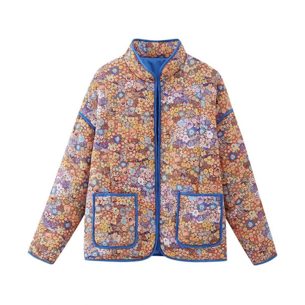 Autumn Quilted Printed Pocket Cotton Coat